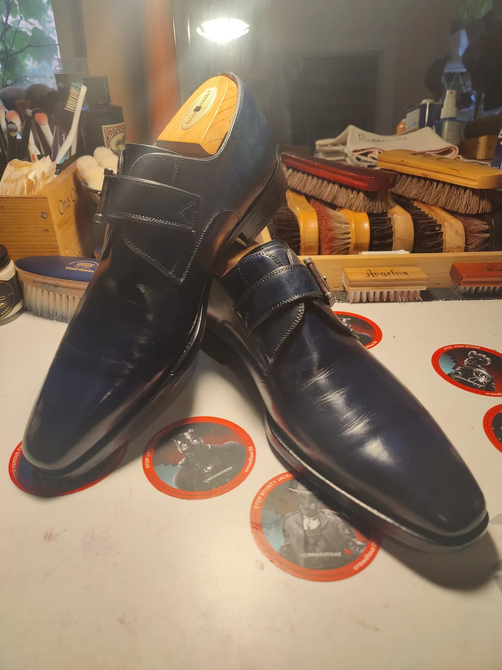 Magnanni Navy Blue Leather Single Monk Strap Dress Shoes